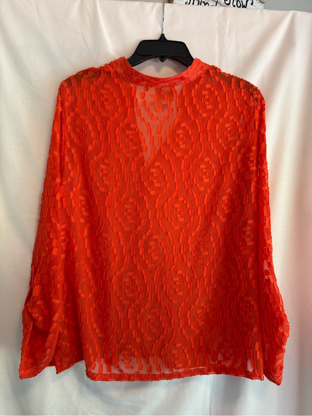 Ruby Rd. Vibrant Orange Sheer Textured Button-Front Blouse - Picture 2 of 4